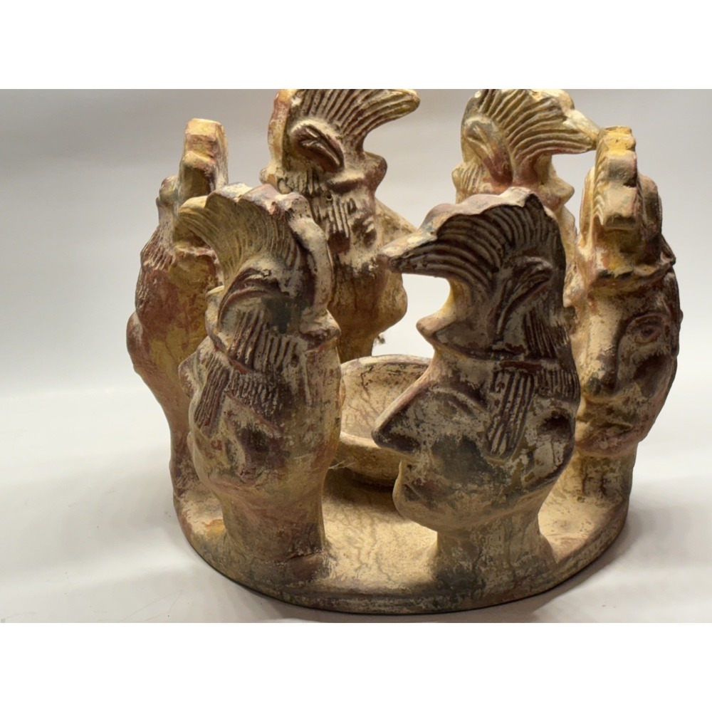 Large Pottery Candle Holder/ Sage- Circle  6 Aztec / Mayan Signed